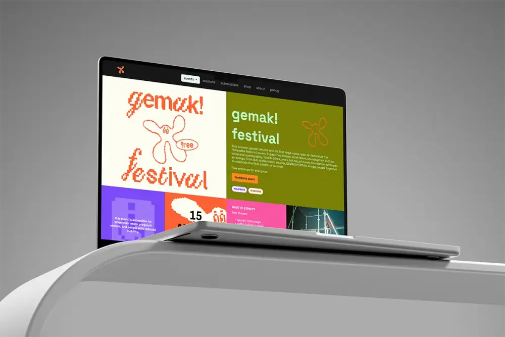 gemak! festival website visual update on a laptop