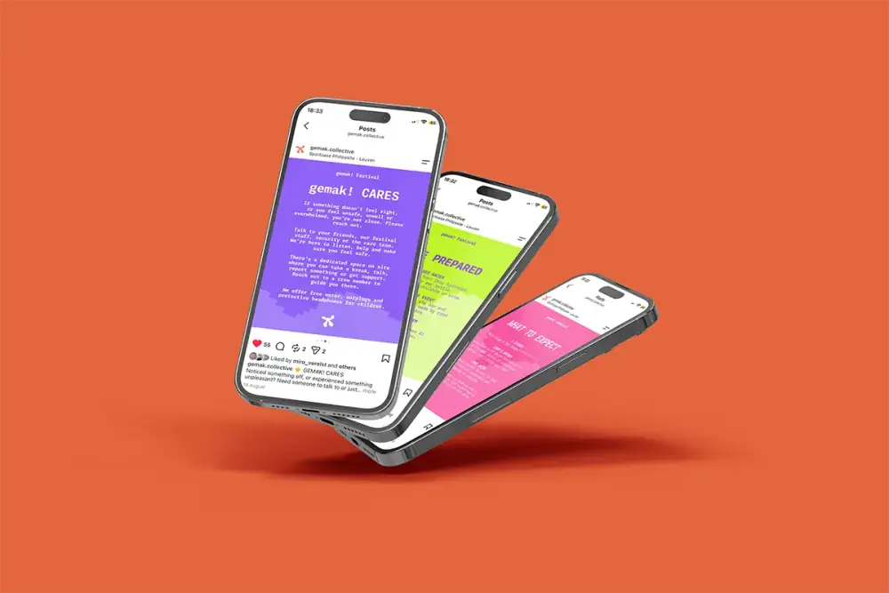 gemak! festival design displayed on a phone