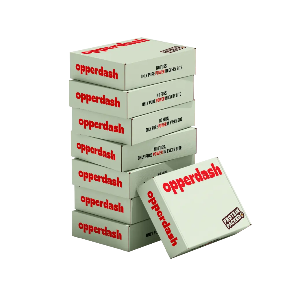 Kartonnen maaltijdboxen in de huisstijl van OpperDash
